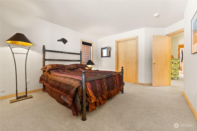 bedroom with light carpet