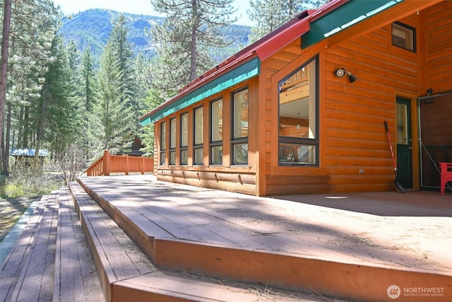 deck featuring a mountain view