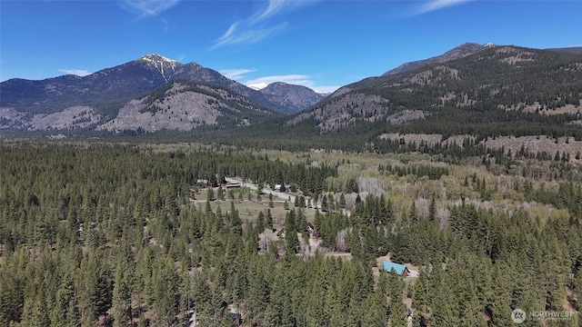 mountain view featuring a wooded view