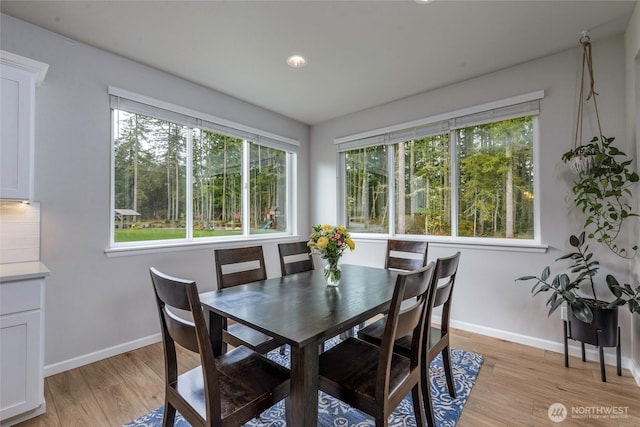 dining area with light hardwood / wood-style floors and plenty of natural light