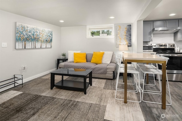 living room with dark wood-type flooring