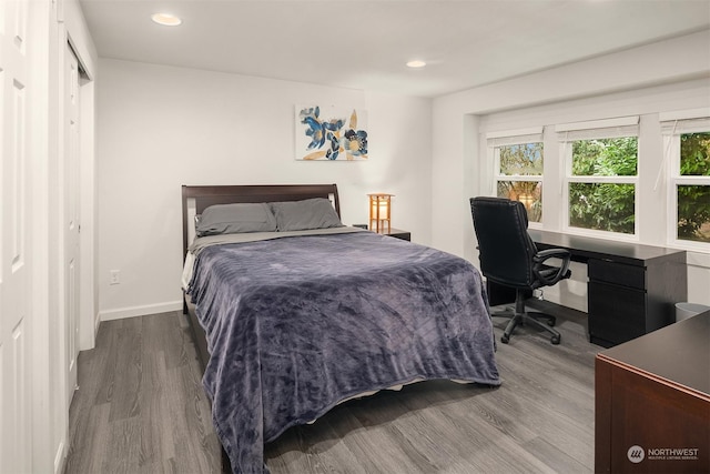 bedroom with wood-type flooring