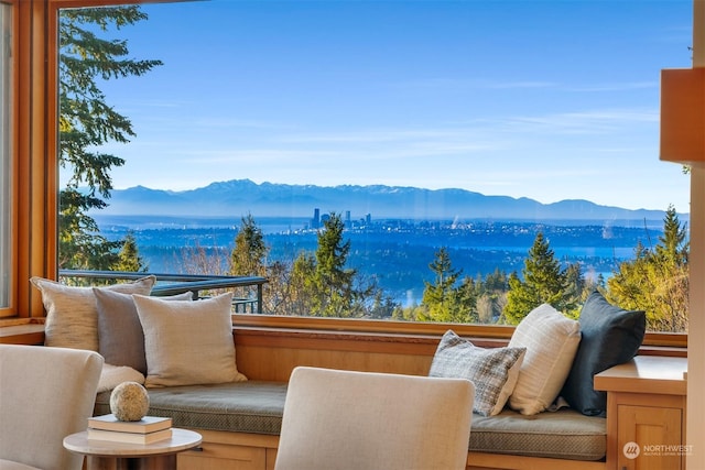 balcony featuring a mountain view