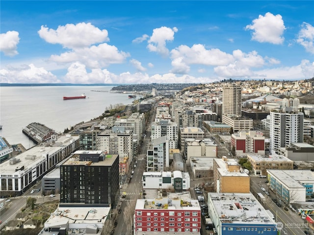 property's view of city featuring a water view