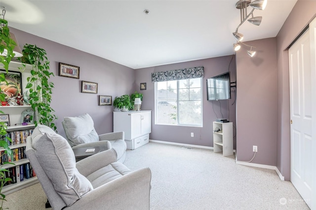 sitting room with light colored carpet