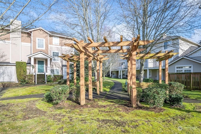 view of yard with a pergola