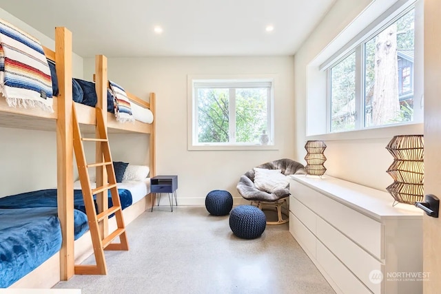 bedroom featuring recessed lighting and baseboards