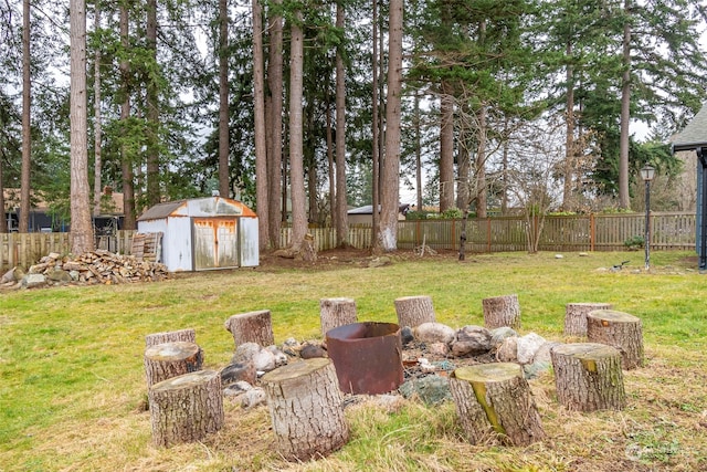 view of yard with a shed