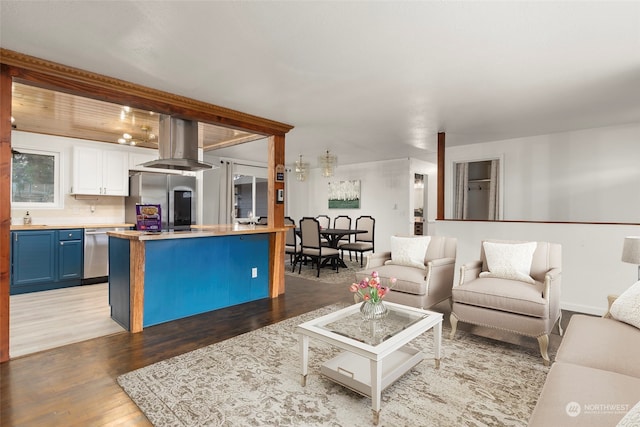 living room with light hardwood / wood-style floors