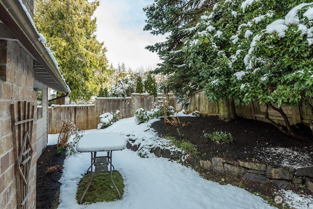 view of yard layered in snow