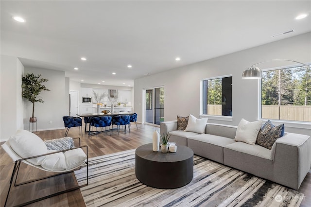 living room with light hardwood / wood-style flooring