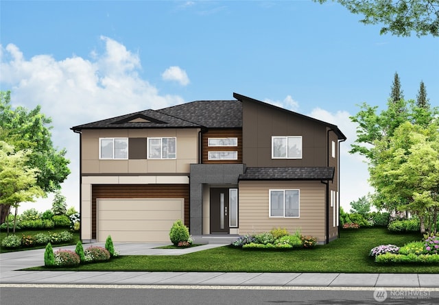 view of front of house featuring a garage and a front yard