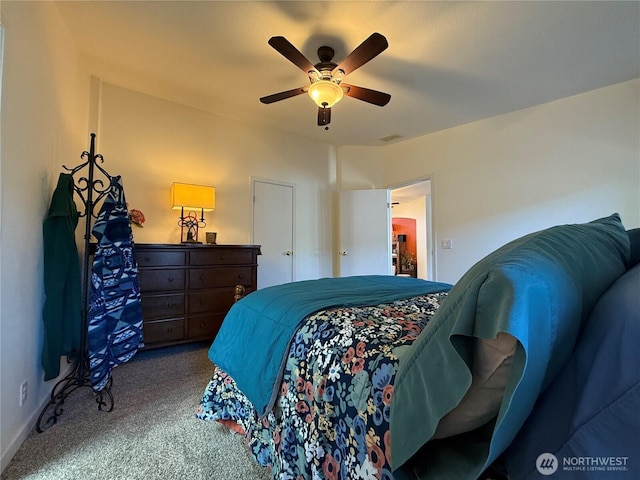 bedroom featuring carpet and ceiling fan