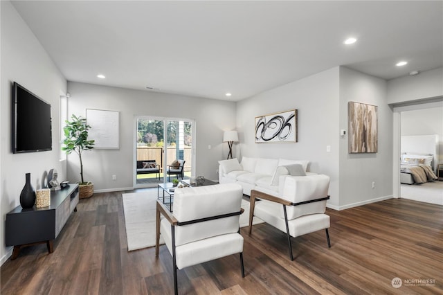 living room with dark wood-type flooring