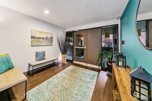 sitting room featuring dark hardwood / wood-style floors