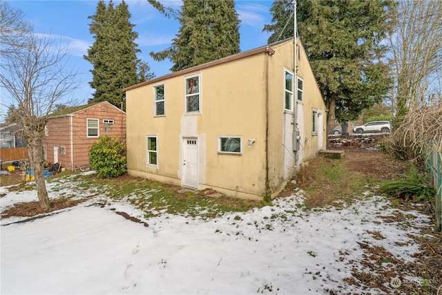 view of snow covered exterior