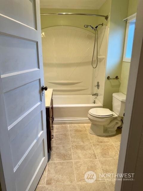 full bathroom featuring tile patterned floors, vanity, toilet, and shower / washtub combination