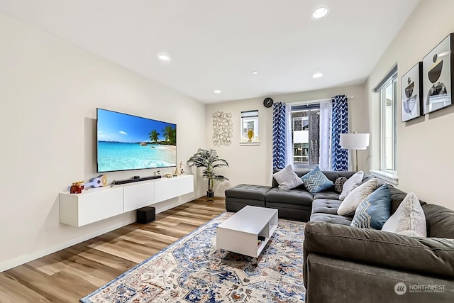 living room with light wood-type flooring