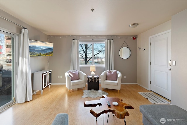 sitting room with light hardwood / wood-style floors