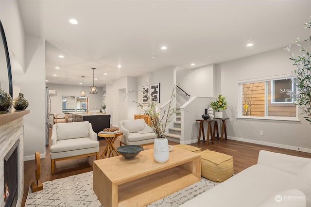 living room with light wood-type flooring