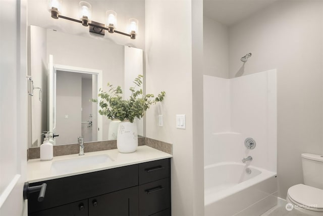 full bathroom with vanity, toilet, and bathing tub / shower combination