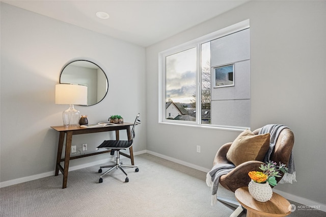 view of carpeted home office