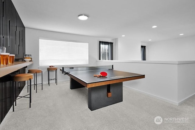 playroom with light colored carpet