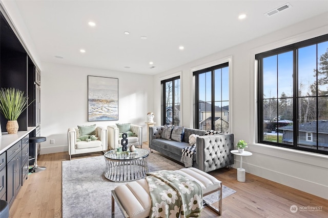 living room featuring light wood-type flooring