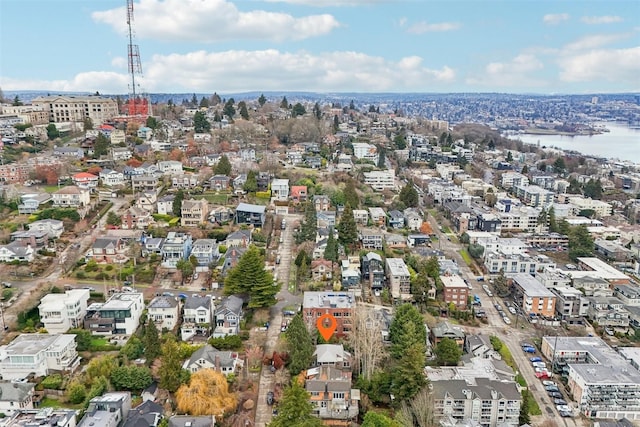 bird's eye view featuring a water view