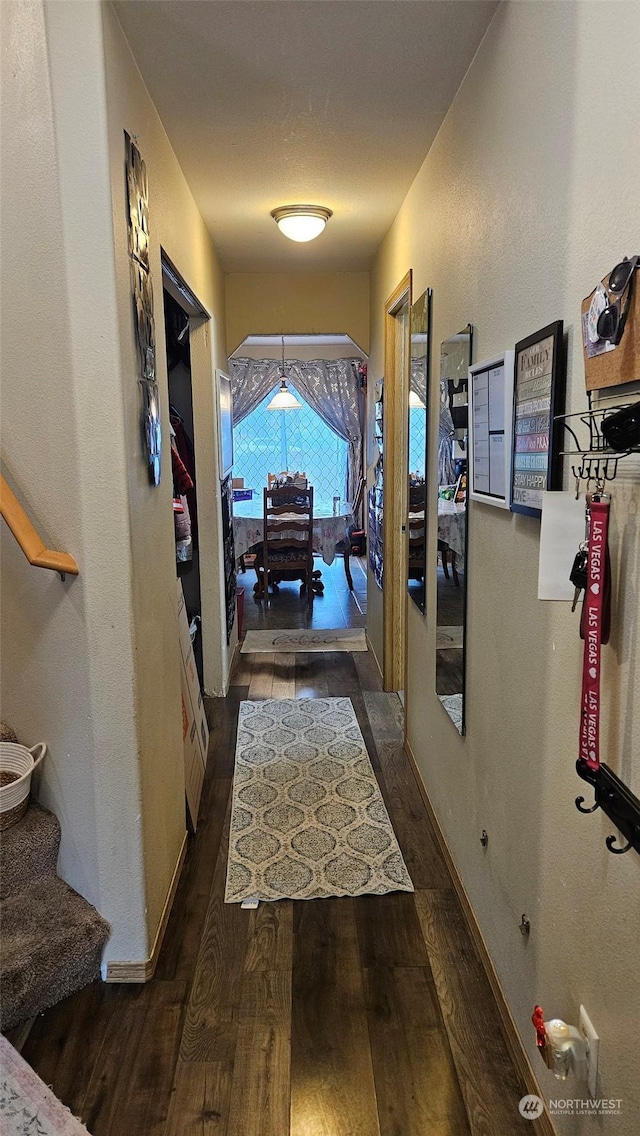 hallway with dark hardwood / wood-style floors