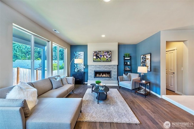 living room with dark wood-type flooring