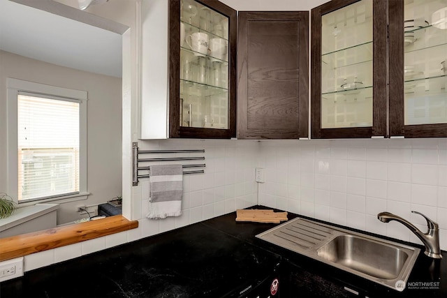 kitchen featuring tasteful backsplash, sink, and dark brown cabinets