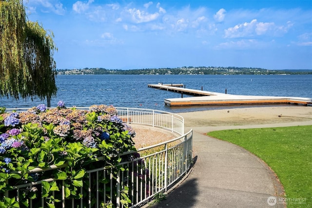 dock area featuring a water view