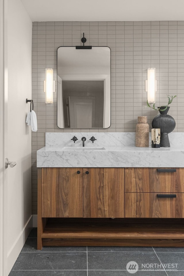 238 4th Ave Unit 100, Kirkland, WA 98033 - bathroom with vanity and tile walls