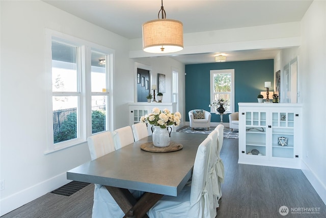 dining room with dark wood-type flooring