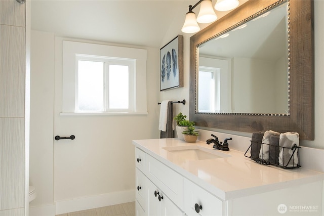 bathroom with vanity, plenty of natural light, and toilet