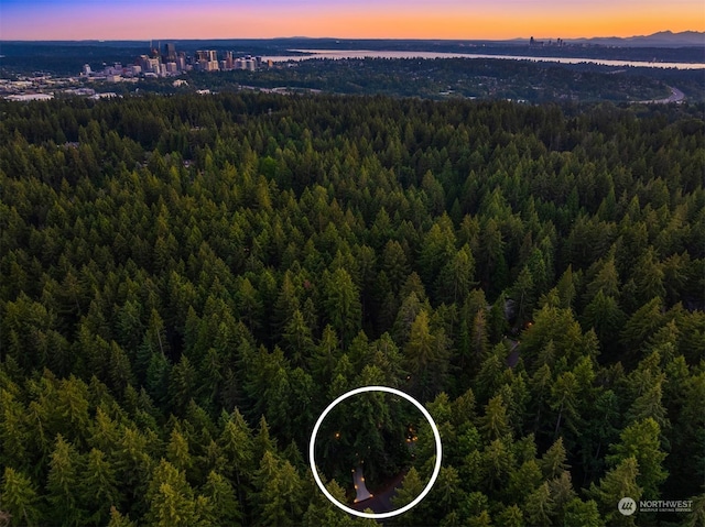 view of aerial view at dusk