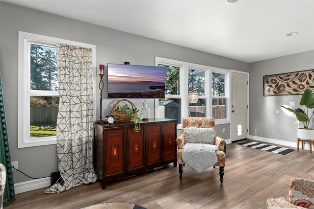 sitting room featuring baseboards and wood finished floors