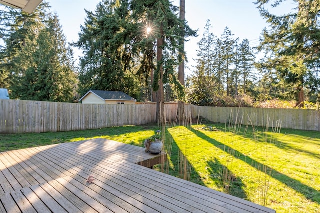 deck featuring a fenced backyard and a yard