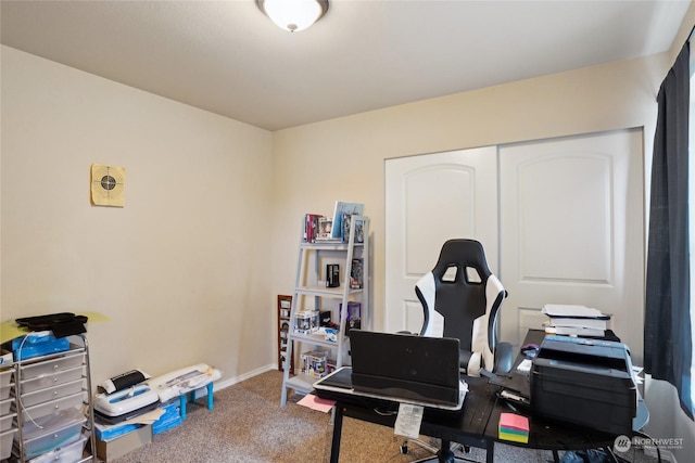 view of carpeted home office