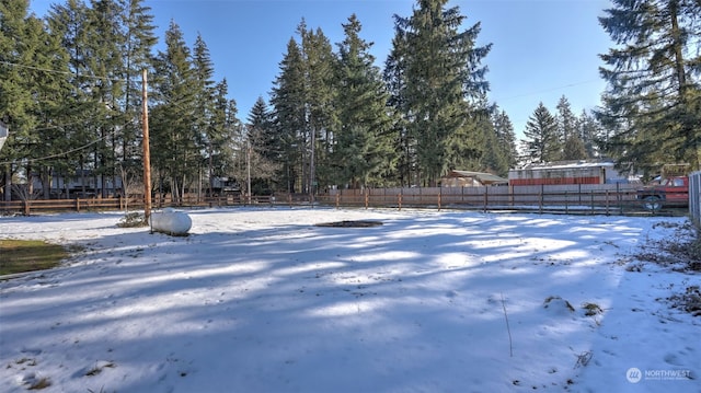 view of yard layered in snow