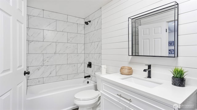 27223 154th Ave SE, Kent, WA 98042 - bathroom with  shower combination, toilet, vanity, and wooden walls