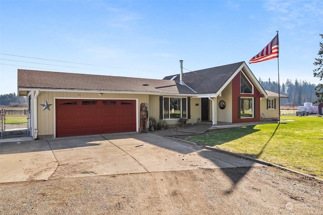 ranch-style house with a garage and a front yard