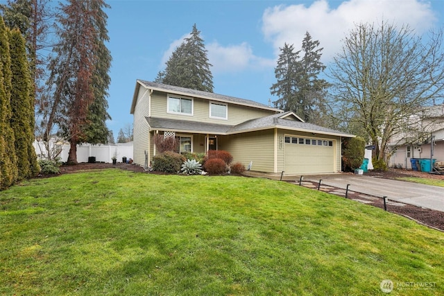 view of front of house with a front lawn and a garage