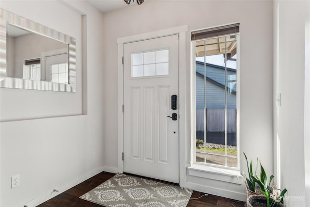 foyer entrance featuring dark wood-type flooring