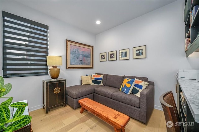 living room with light hardwood / wood-style floors