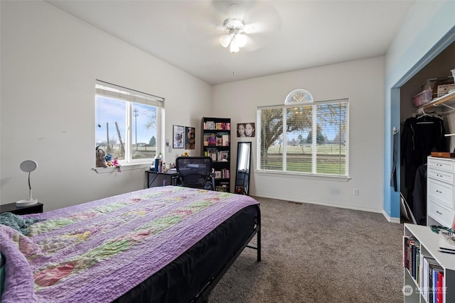 bedroom featuring carpet flooring and ceiling fan