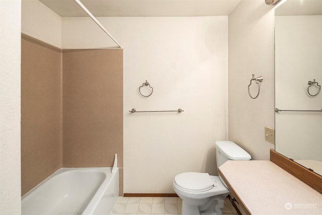 full bathroom with vanity,  shower combination, and toilet