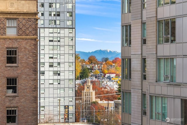 view of building exterior featuring a mountain view