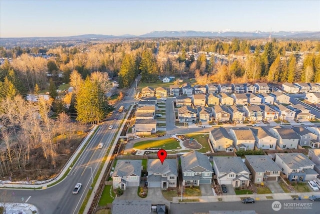 bird's eye view with a mountain view